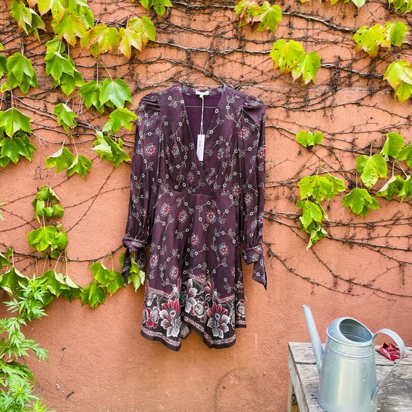 NWT!! Rebecca Taylor Claudine Plum Floral Silk Twill Dress Size 0 - Picture 2 of 7